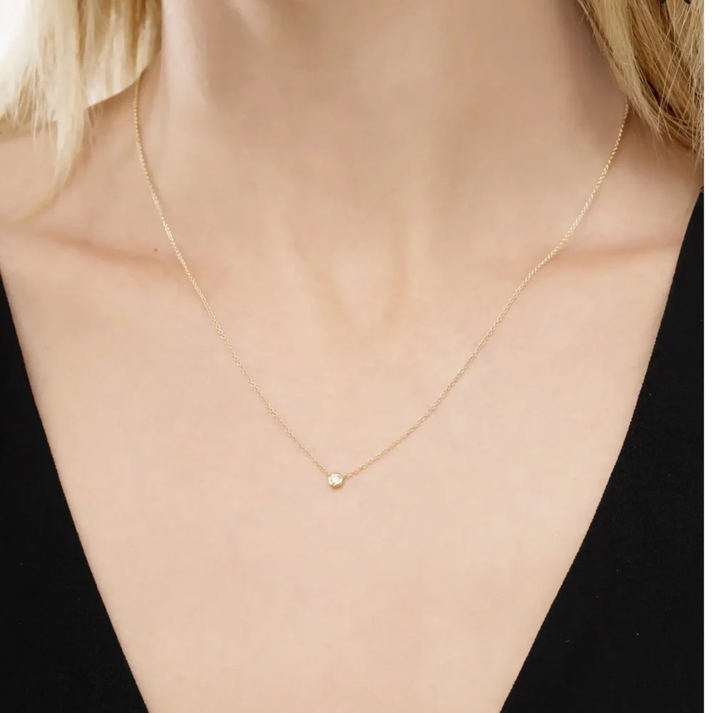 Bony Levy Petite Solitaire Diamond 14K g Gold necklace - Picture 2 of 8